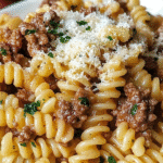 Beef and Rotini in Garlic Parmesan Sauce