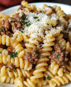 Beef and Rotini in Garlic Parmesan Sauce