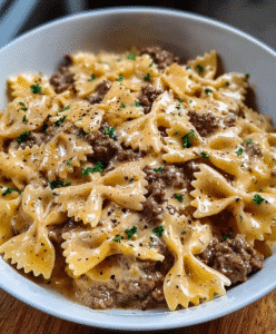 Creamy Parmesan Garlic Beef Bowtie Pasta