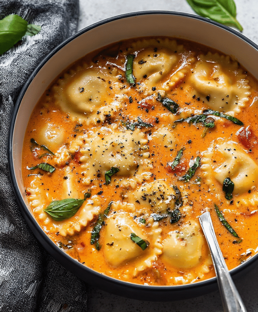 Creamy Tuscan Ravioli Soup
