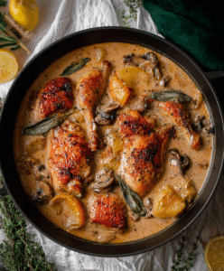 Herb Roasted Chicken in Creamy White Wine Sauce