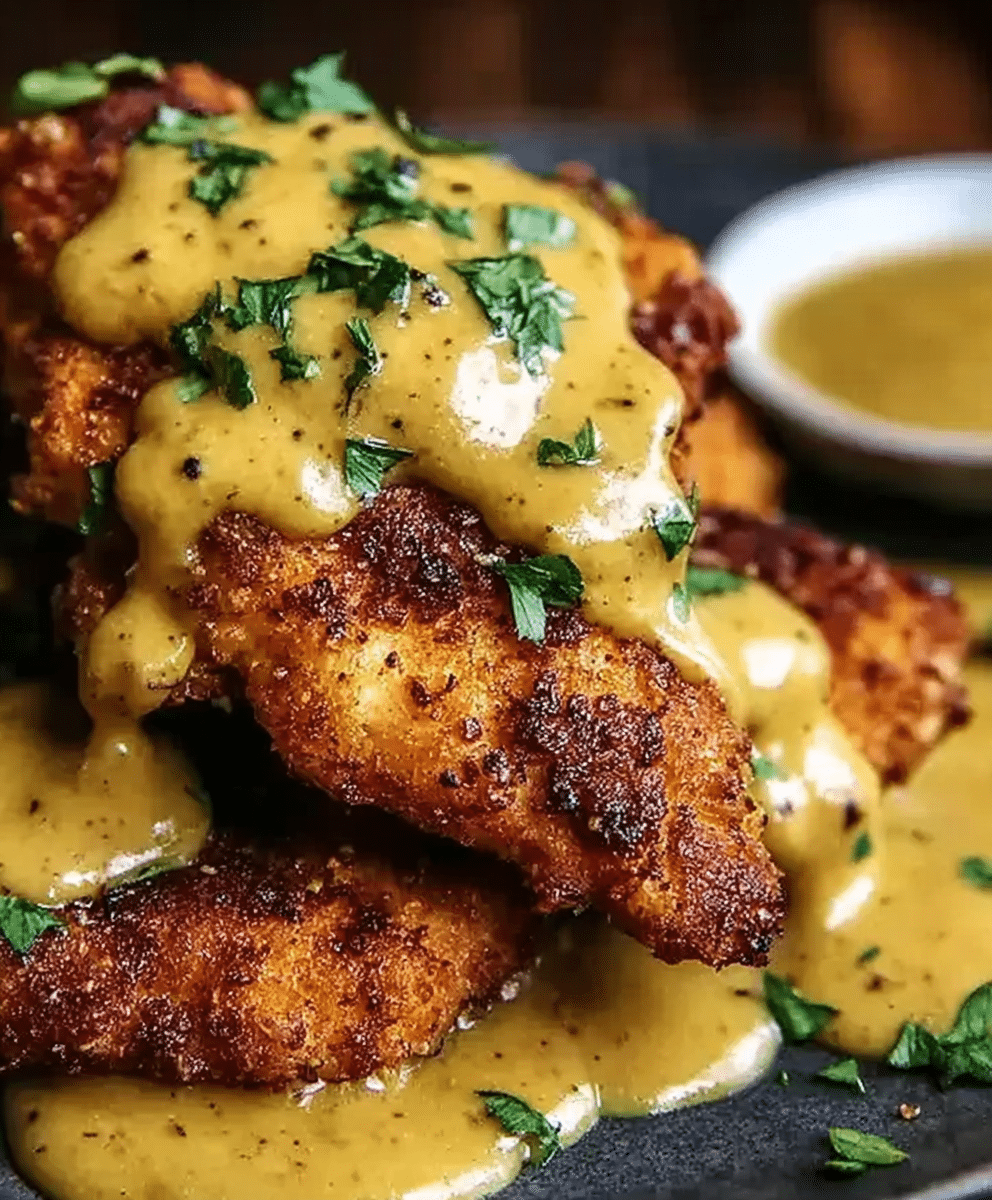 Pretzel Chicken with Mustard-Cheddar Sauce