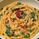 Spaghetti & Spinach with Sun-Dried Tomato Cream Sauce