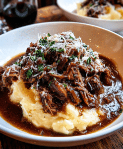 Tender Short Rib Ragu Over Silky Parmesan Mashed Potatoes