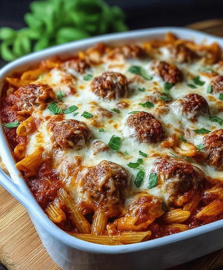 Cheesy Meatballs Pasta Bake