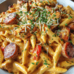 Spicy Creamy Pepper Jack Chicken and Sausage Pasta Skillet