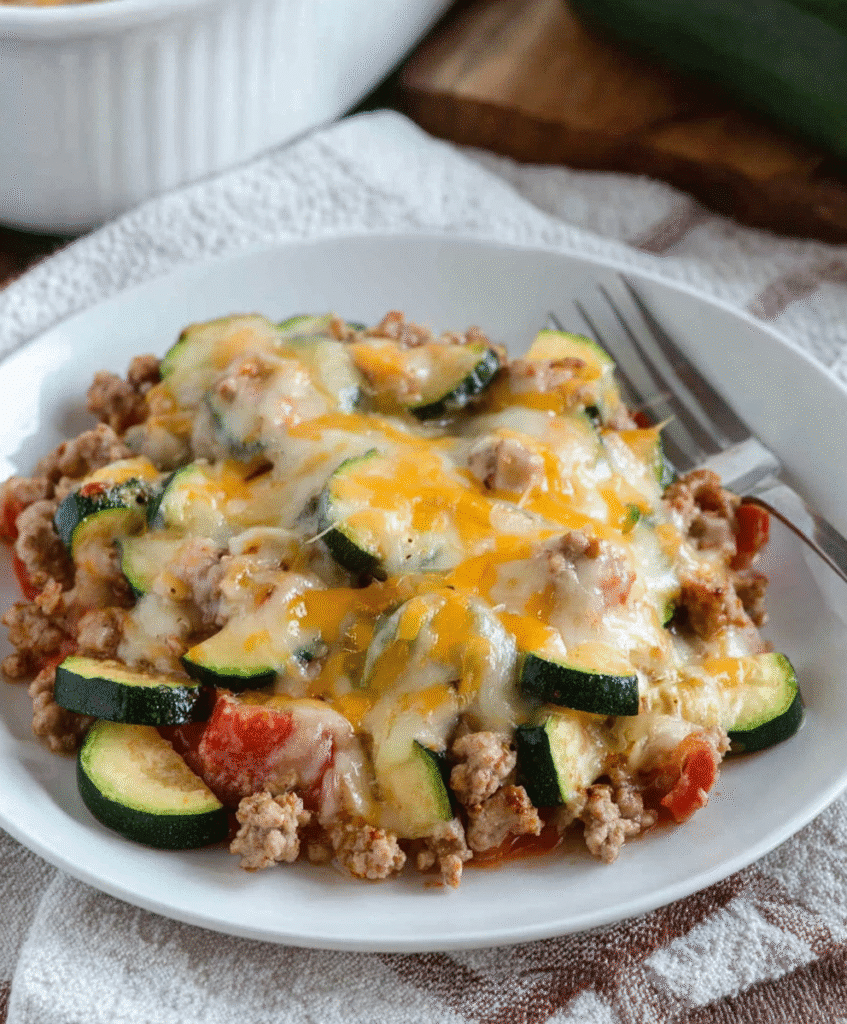 Savory Ground Turkey Zucchini Casserole