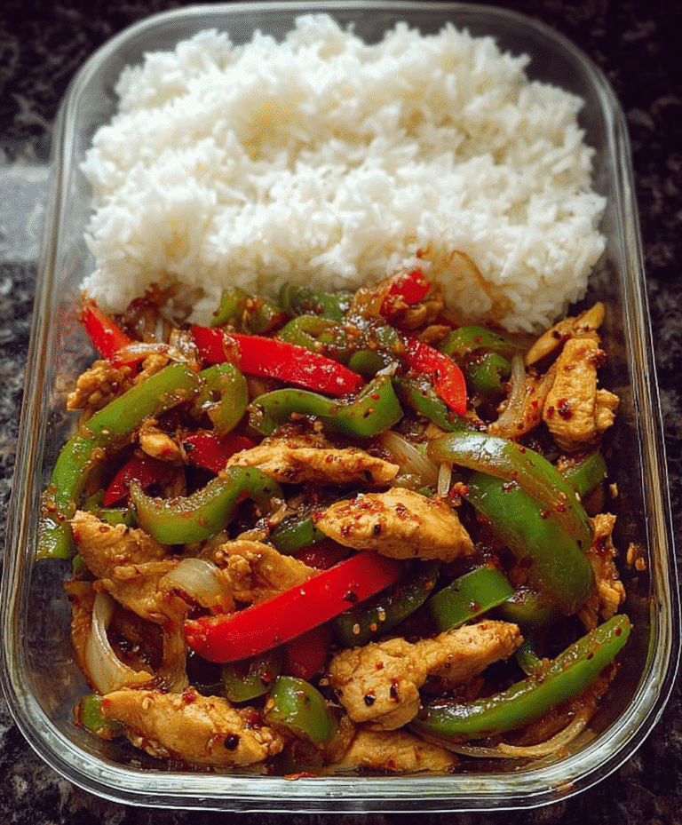 Spicy Garlic Pepper Chicken Stir-Fry with Steamed Rice