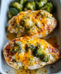 Baked Chicken Breasts with Creamy Cheddar and Broccoli Topping
