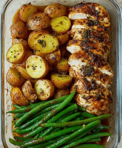 One-Pan Garlic Herb Chicken with Roasted Potatoes & Green Beans