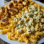 Cheesy Velveeta Chicken Twisted Pasta with Mozzarella Garlic Sauce