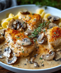 Savory Chicken in a Creamy Asiago Mushroom Sauce