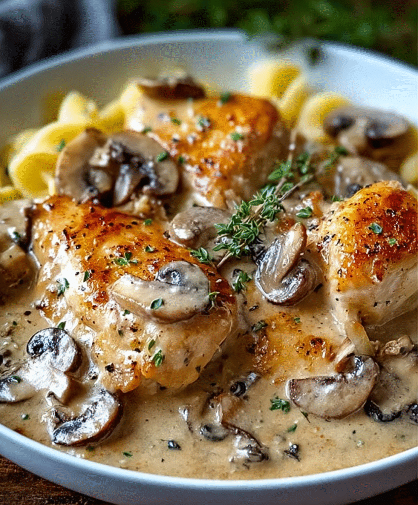 Savory Chicken in a Creamy Asiago Mushroom Sauce