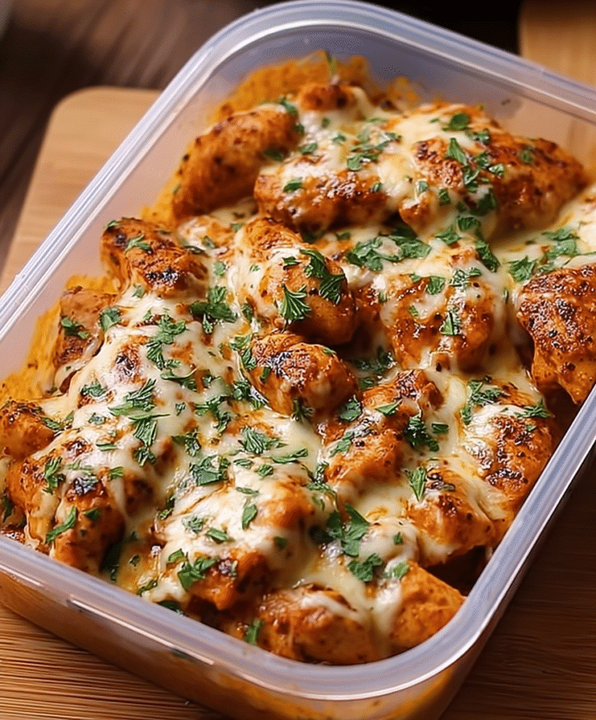 High Protein Creamy Garlic Cheesy Chicken & Potatoes