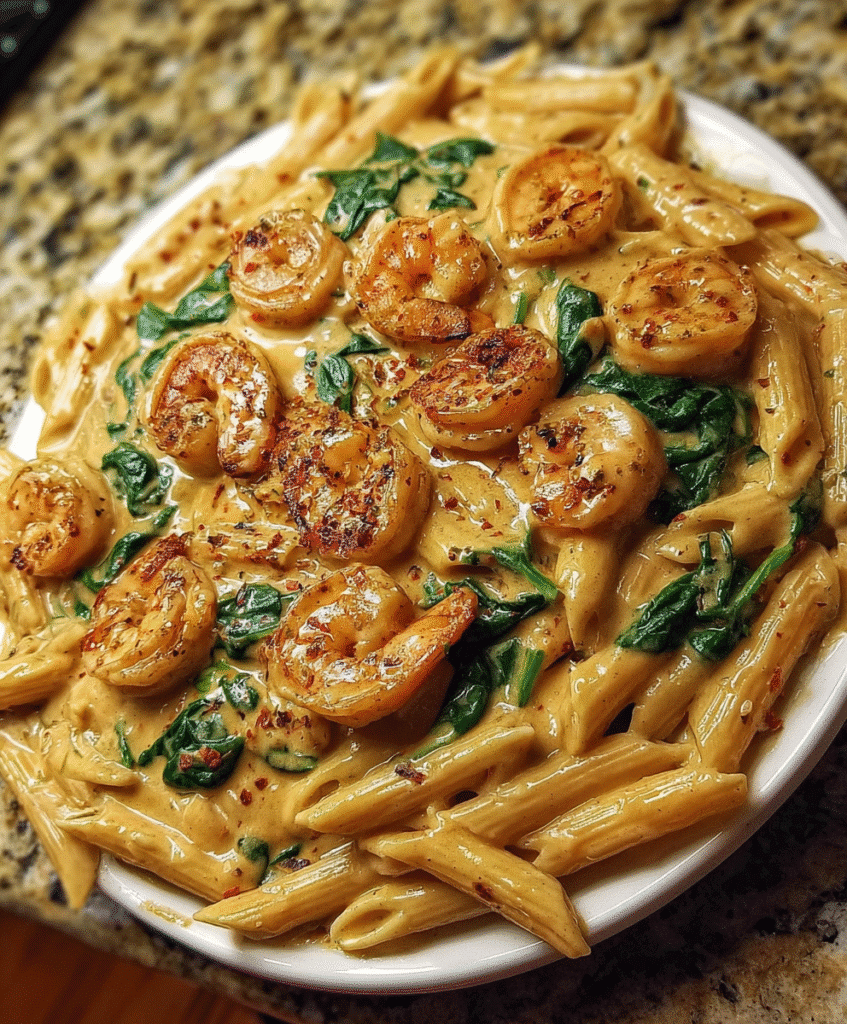 Creamy Cajun Shrimp and Spinach Penne