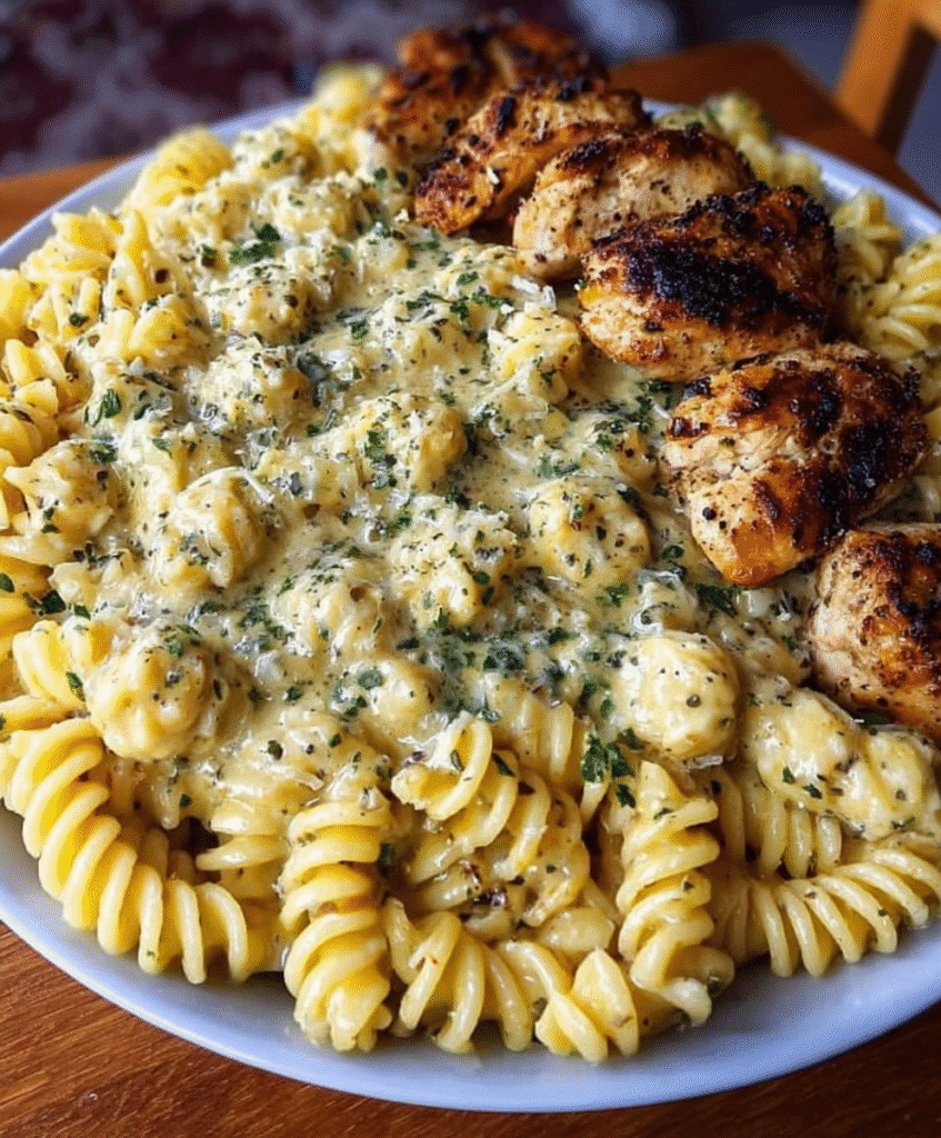 Creamy Garlic Butter Chicken and Rotini in Parmesan Sauce