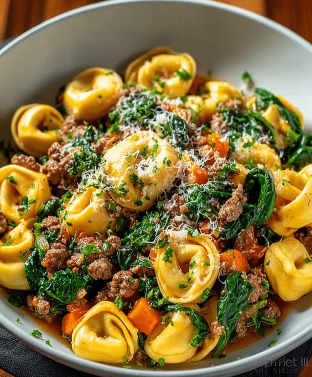Garlic Butter Beef and Spinach Tortellini