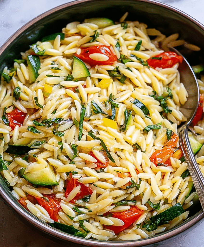 Lemon Garlic Orzo with Veggies
