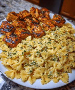 Creamy Parmesan Bowtie Pasta with Cajun Garlic Butter Chicken