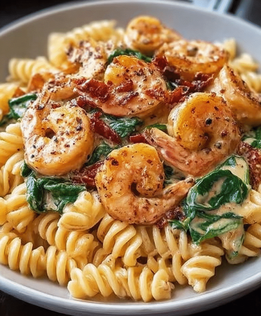 Creamy Sun-Dried Tomato Shrimp with Spinach Pasta