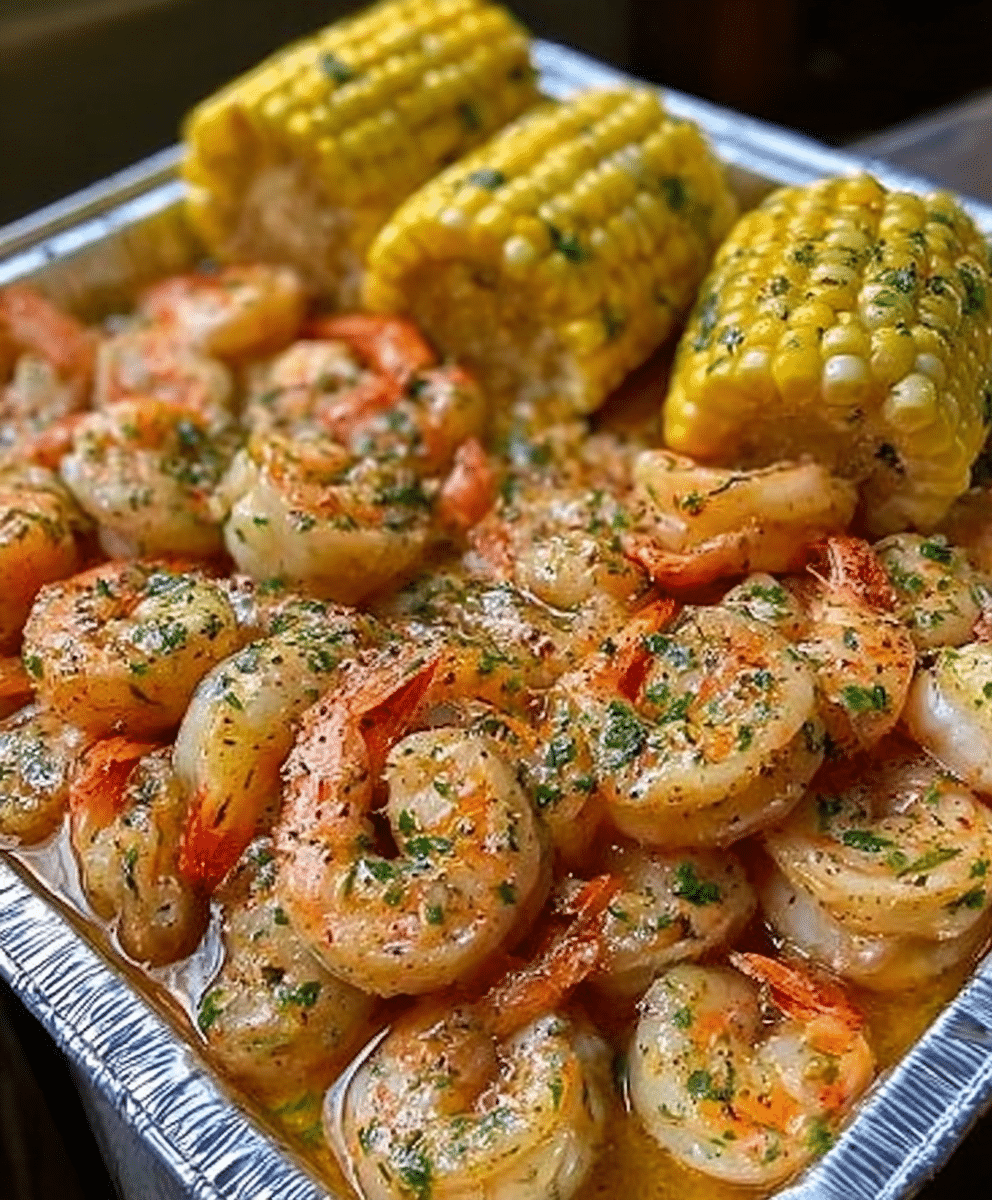 Garlic Butter Baked Shrimp with Corn