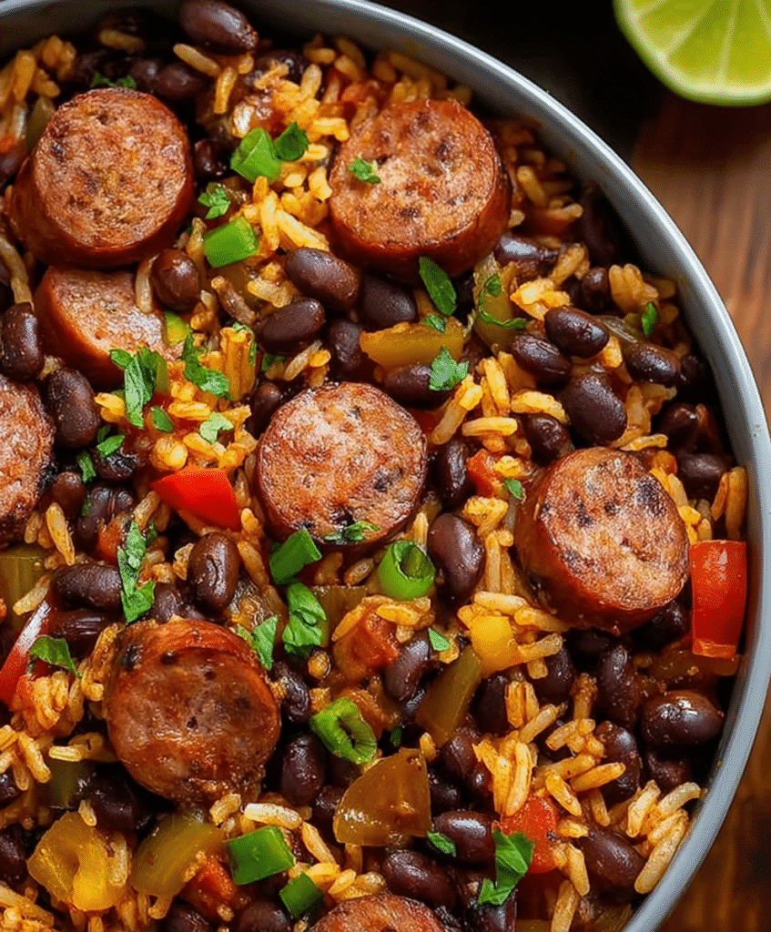 Hearty Black Beans and Rice with Sausage