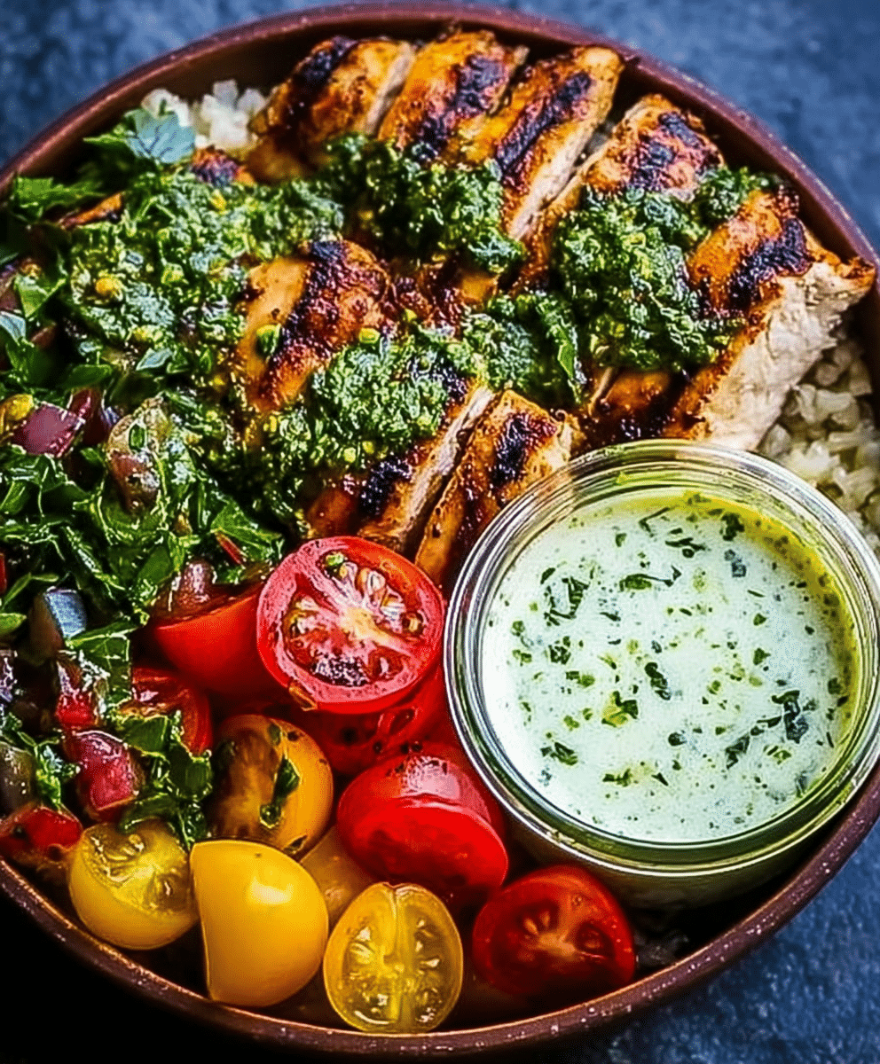 Chimichurri Grilled Chicken Bowl with Garlic Sauce