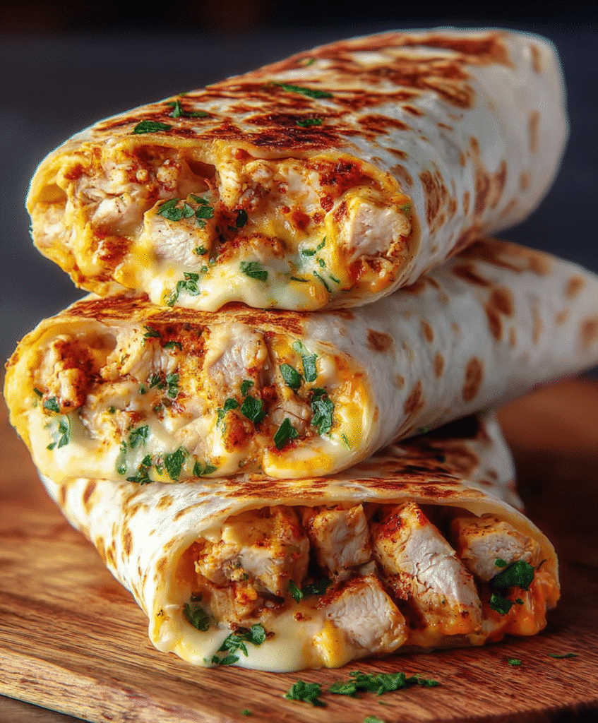 Ooey-Gooey Cheesy Garlic Wraps with Chicken