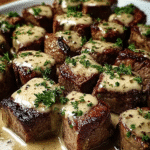 Tender Steak Bites in Garlic Butter with Creamy Parmesan Sauce