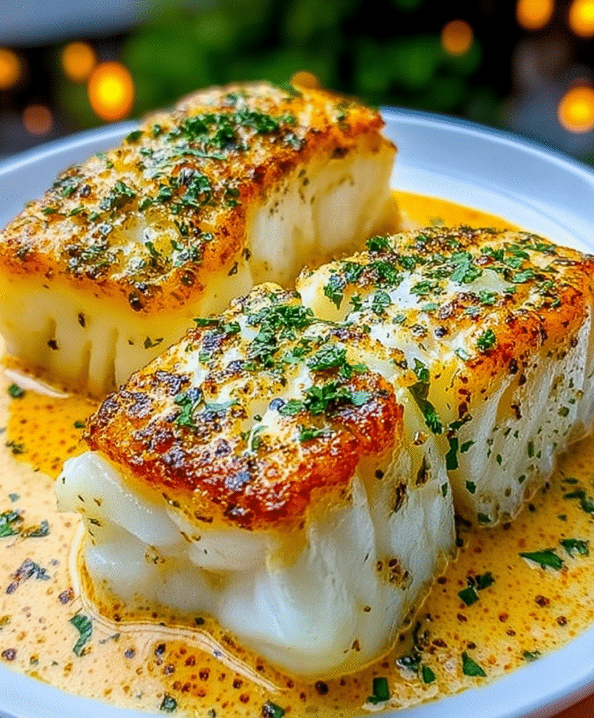 Baked Cod with Parmesan Cream Sauce