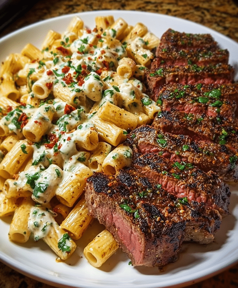 Cheesy Cajun Garlic Butter Steak with Creamy Rigatoni