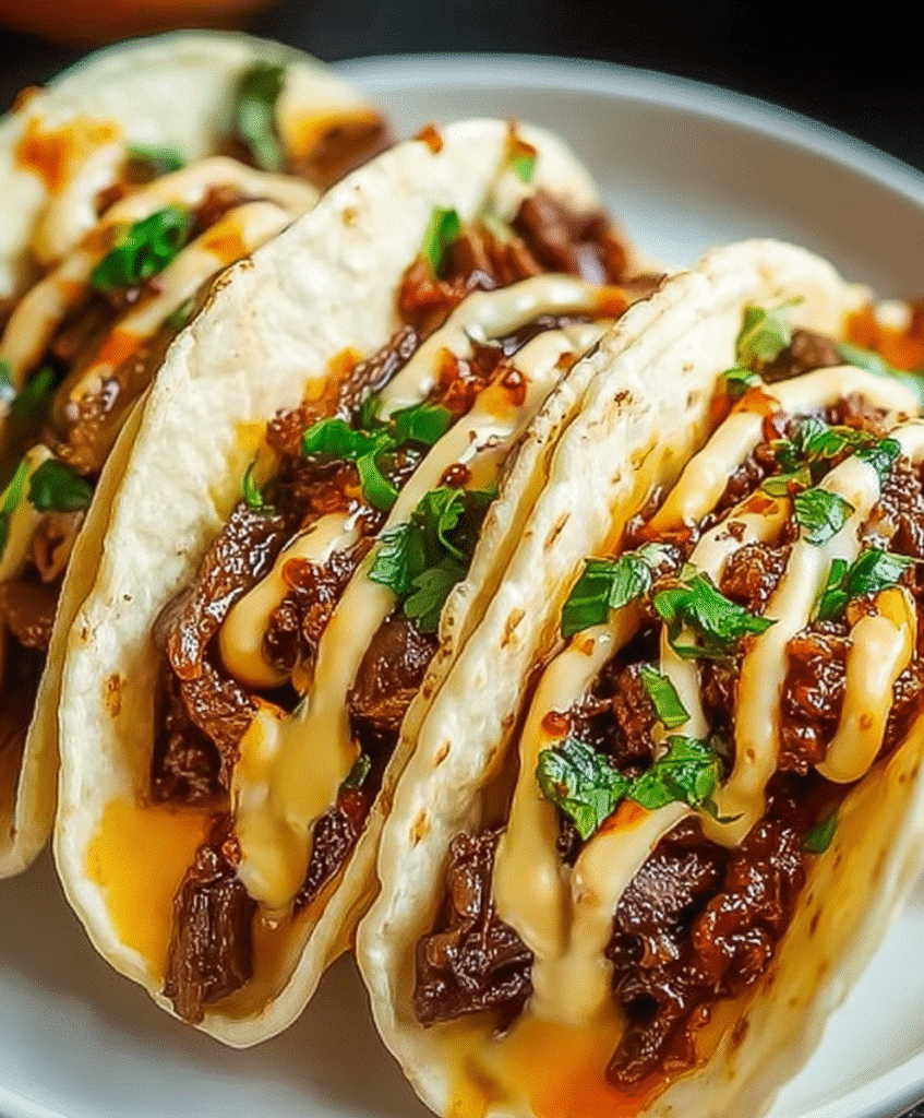 Garlic Butter Honey BBQ Beef Tacos