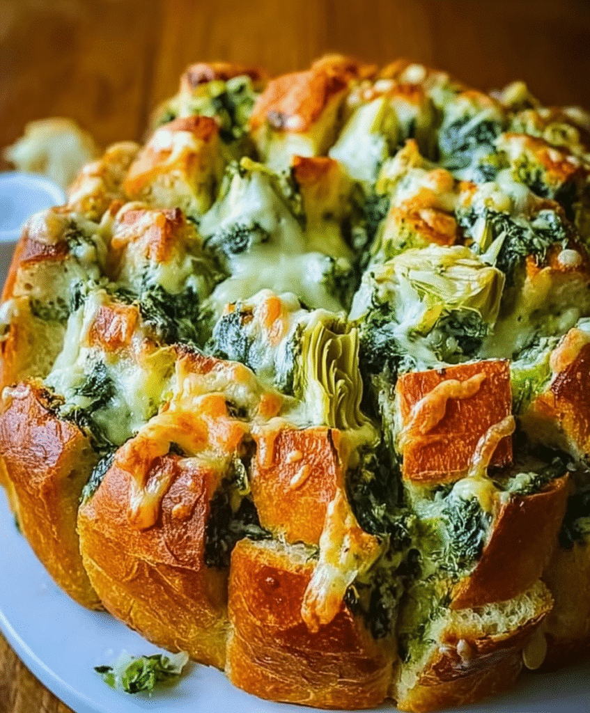 Cheesy Spinach and Artichoke Pull-Apart Sourdough Bread