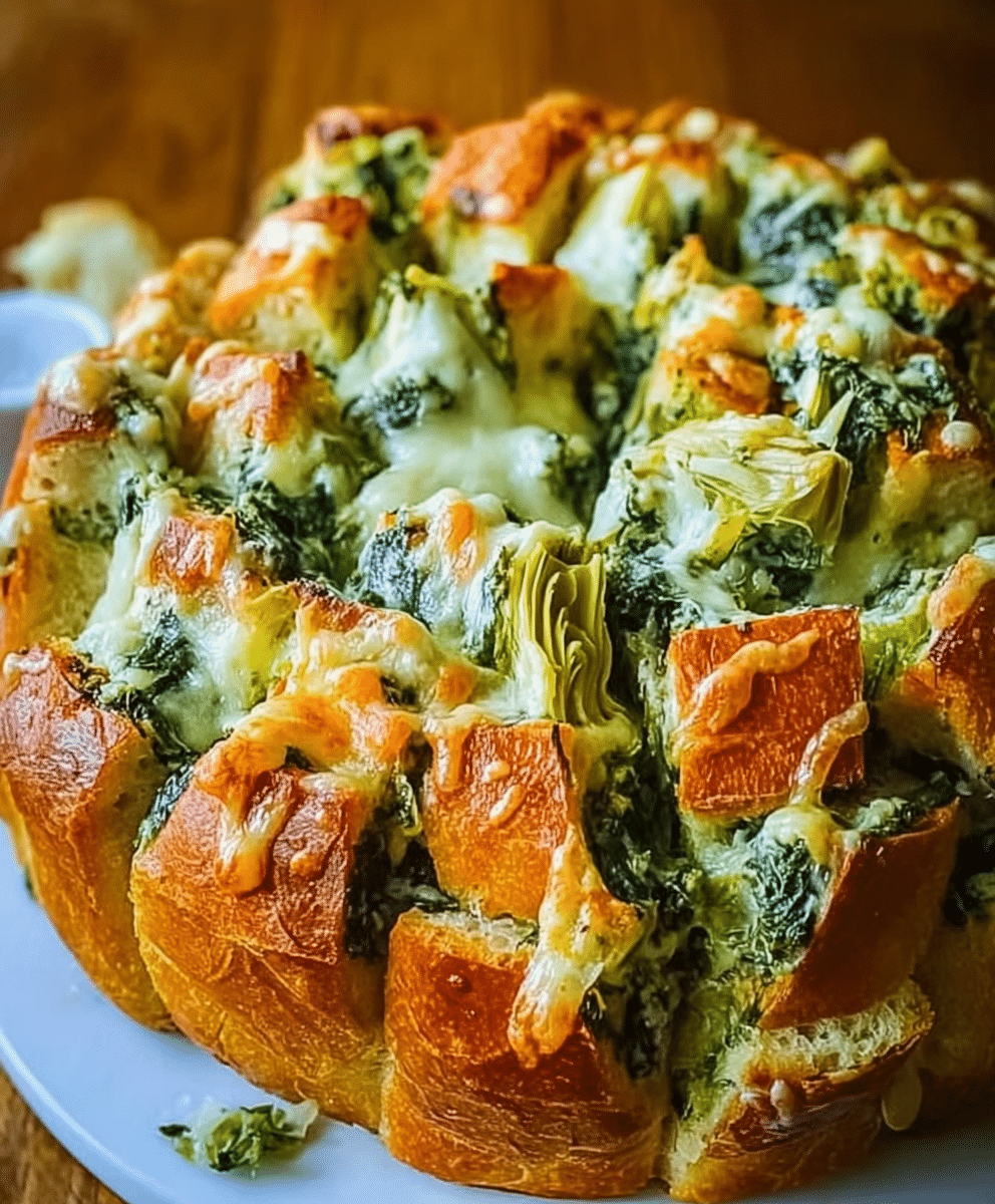 Cheesy Spinach and Artichoke Pull-Apart Sourdough Bread