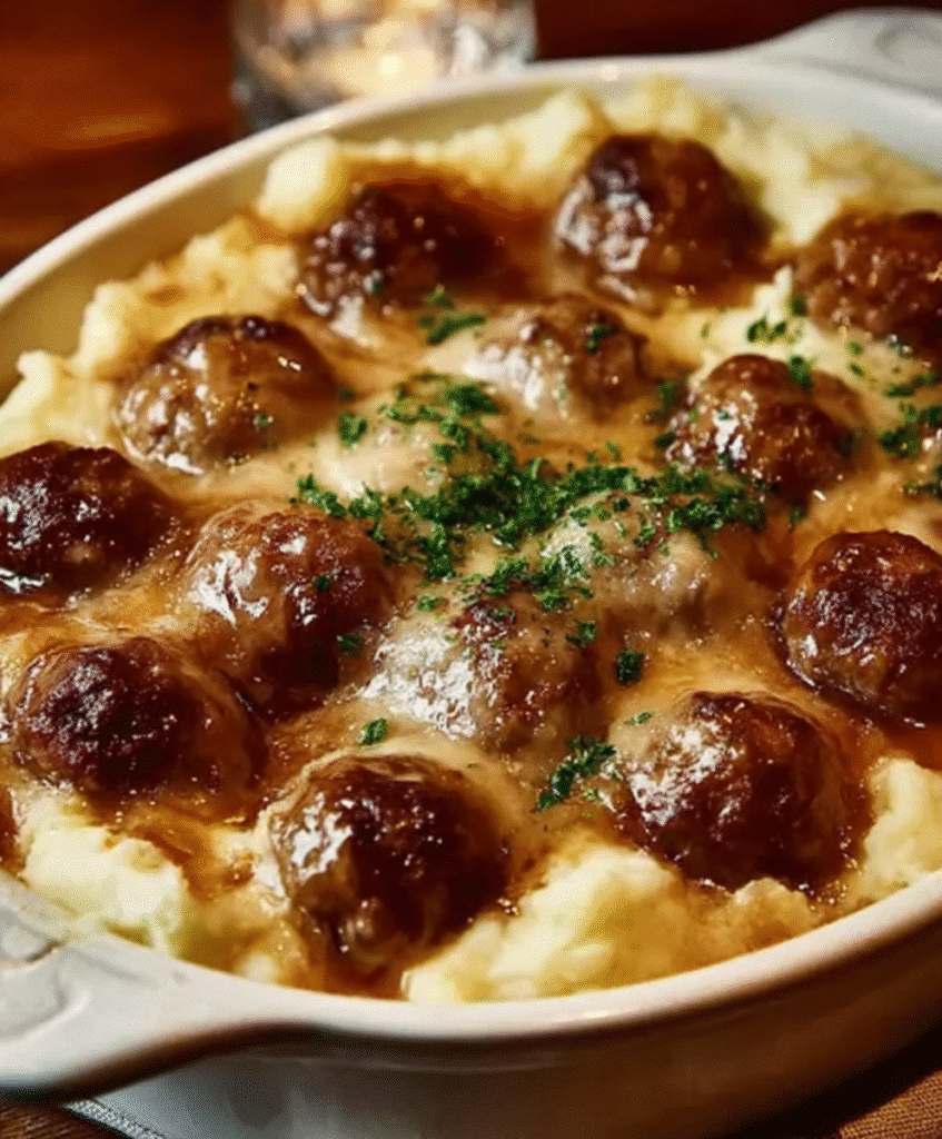 Meatball & Mashed Potato Bake