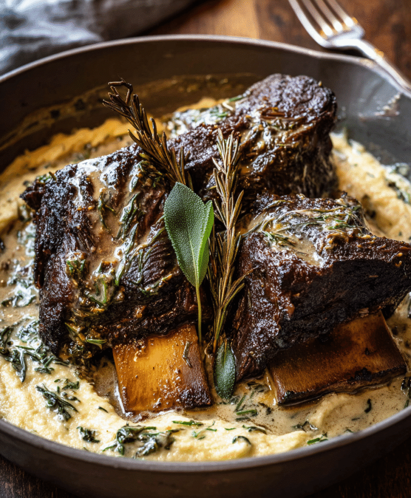 Slow-Braised Beef Short Ribs with Creamy Herb Sauce