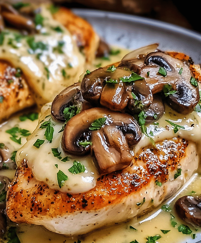 Cheesy Garlic Butter Mushroom Stuffed Chicken
