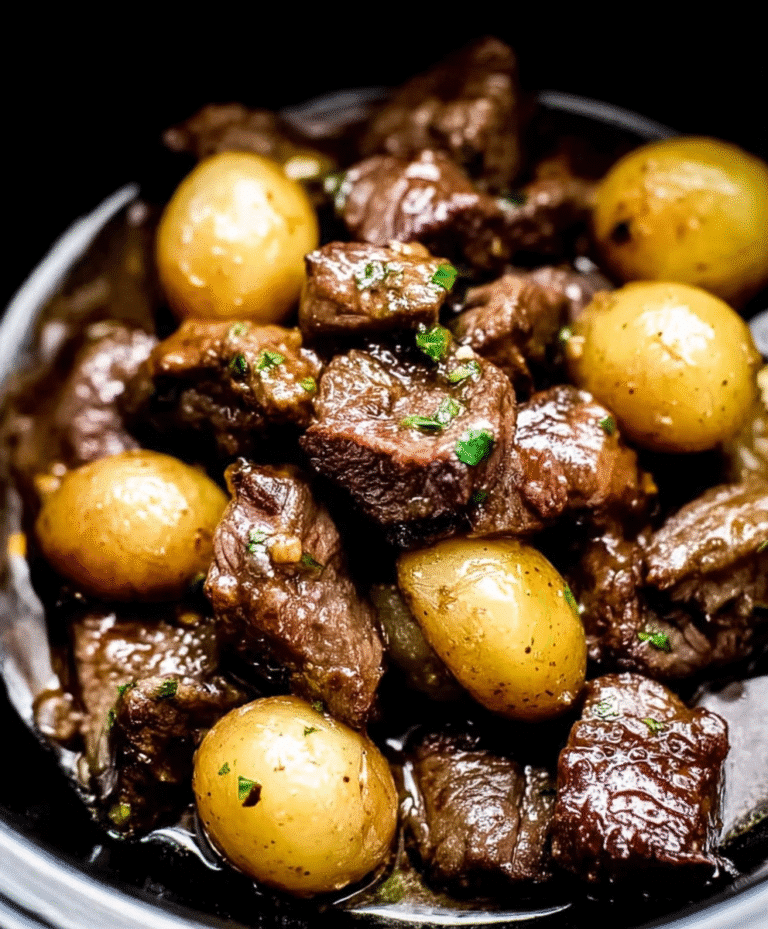 Crockpot Garlic Butter Beef Bites with Potatoes