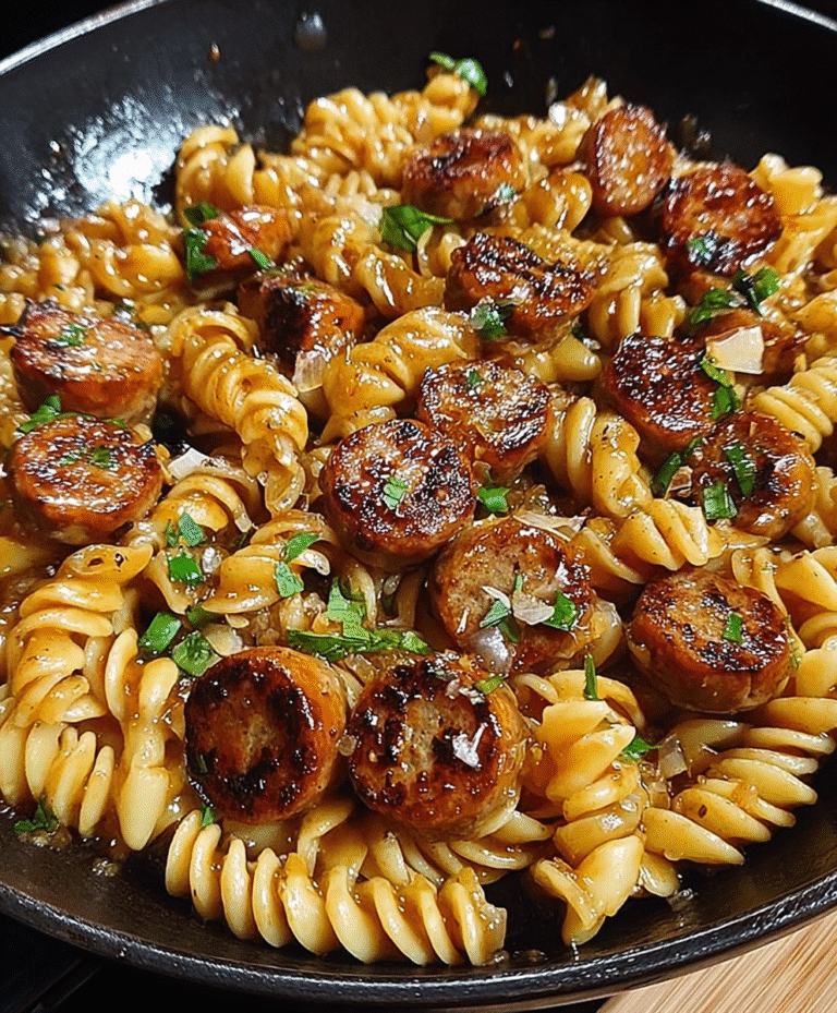 Sticky Honey Garlic Sausage Pasta Skillet
