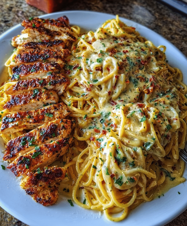 Spicy Cajun Three-Cheese Chicken Spaghetti in Garlic Parmesan Cream
