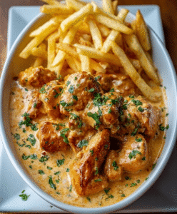 Creamy Garlic Butter Chicken with Golden Fries