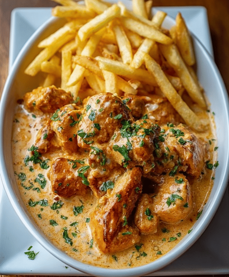 Creamy Garlic Butter Chicken with Golden Fries