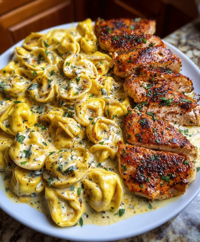 Garlic Butter Chicken Tortellini in Parmesan Cream Sauce