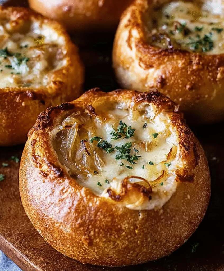 French Onion Soup in Sourdough Bread Bowls