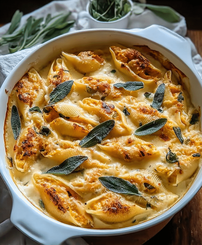 Pumpkin & Gouda Stuffed Shells with Brown Butter & Sage Alfredo Sauce