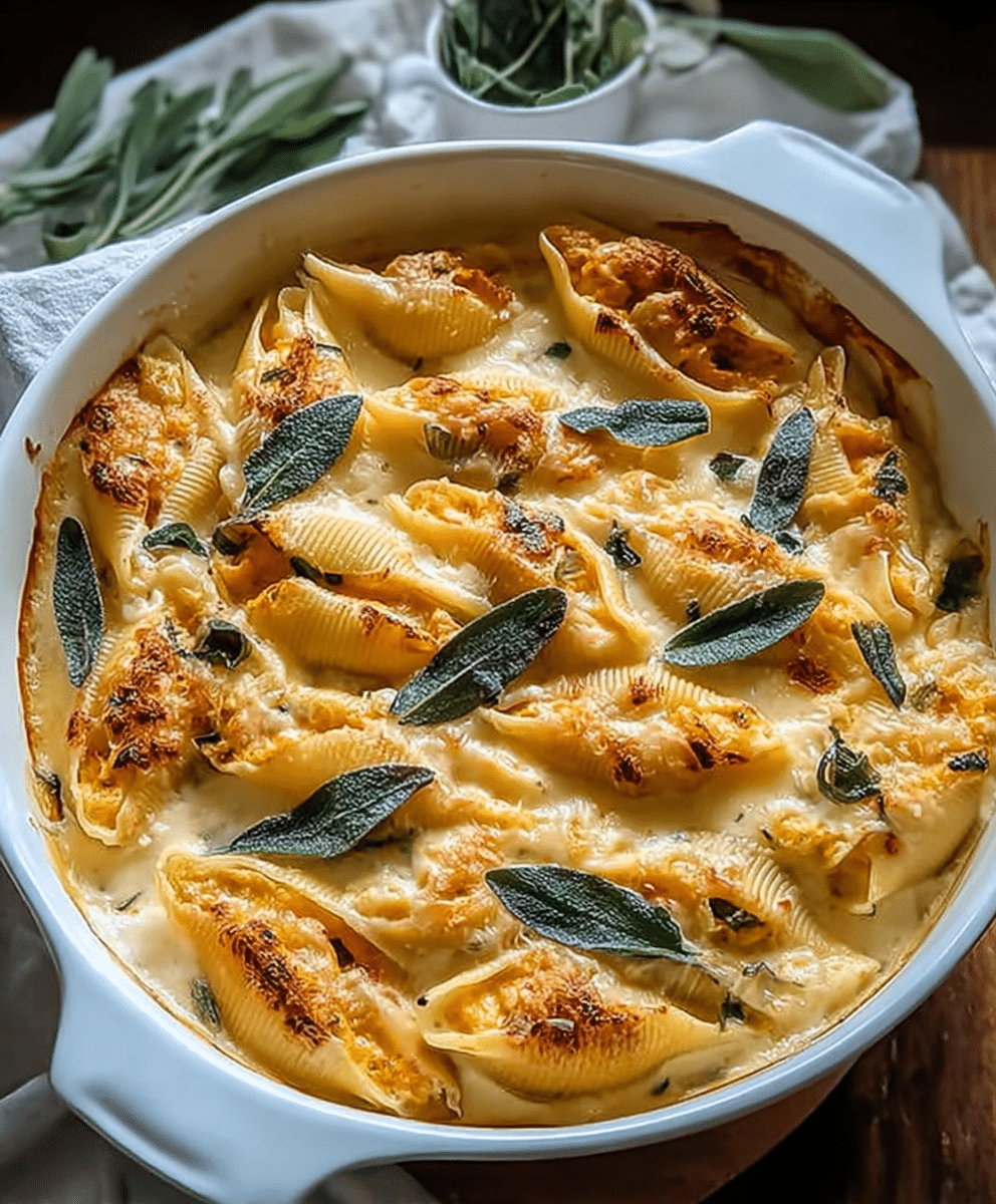 Pumpkin & Gouda Stuffed Shells with Brown Butter & Sage Alfredo Sauce