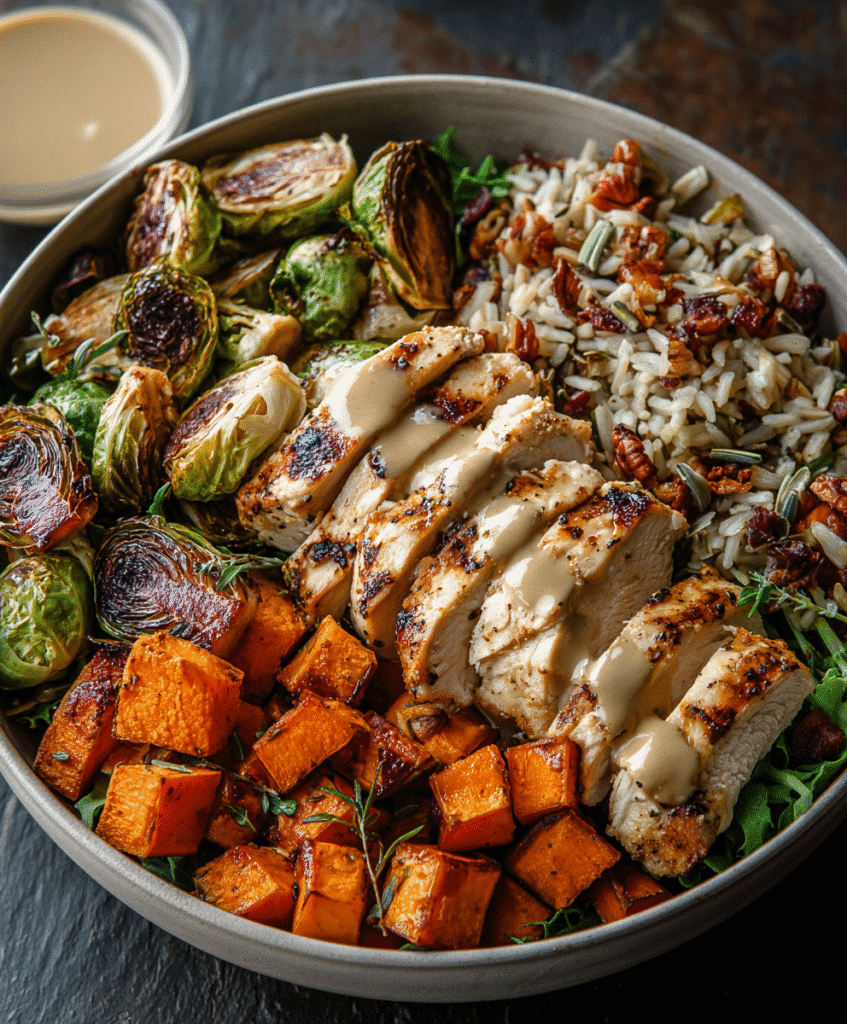 Maple Dijon Chicken & Roasted Sweet Potato Bowls