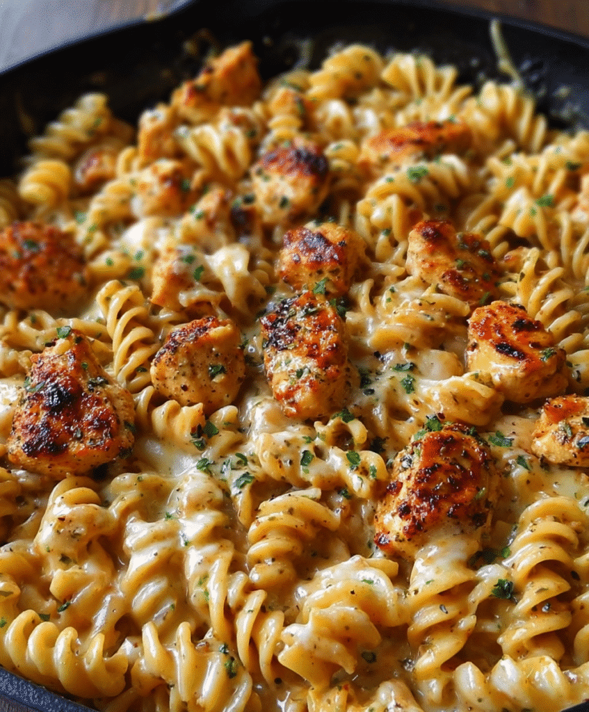 Cheesy Cajun Garlic Chicken Rotini Skillet