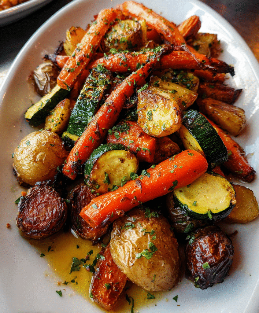Crispy Garlic Herb Roasted Potatoes, Carrots, and Zucchini