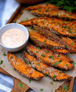 Garlic Parmesan Sweet Potato Wedges